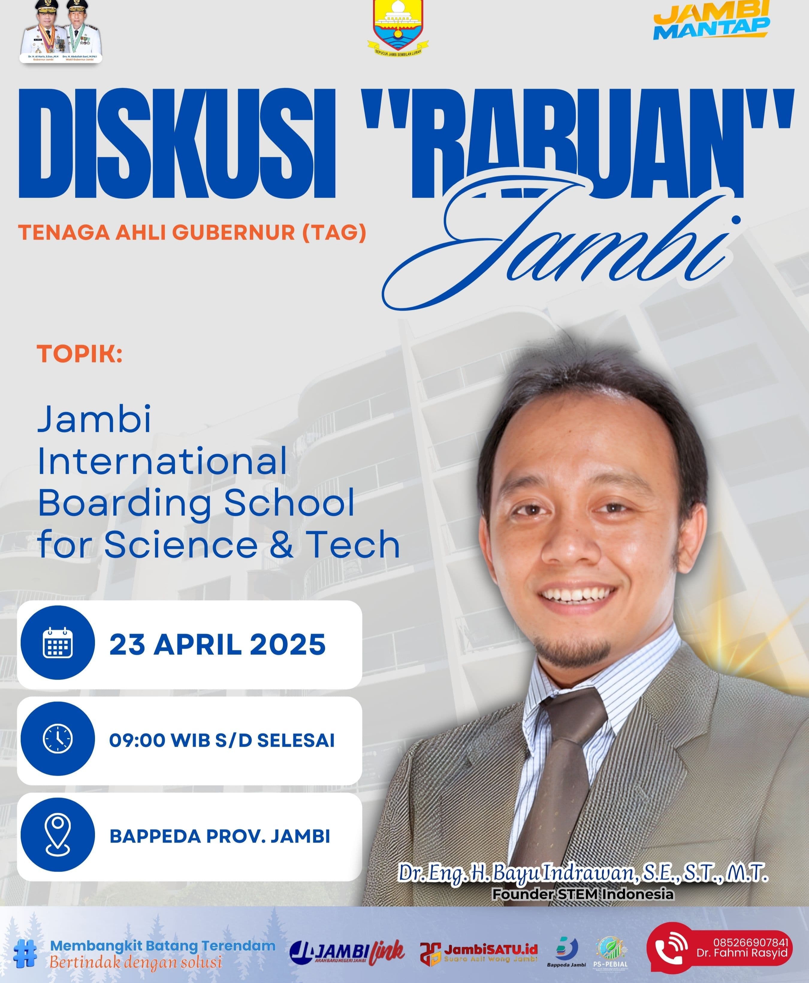 Diskusi Rabuan Tenaga Ahli Gubernur Jambi Bahas Gagasan Sekolah Internasional Berbasis Sains dan Teknologi